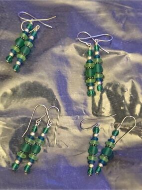 Green Beaded Dangle Earrings with Silver Hooks - Women Jewelry